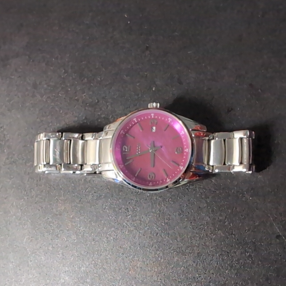 Fossil Silver Watch With Pink Face